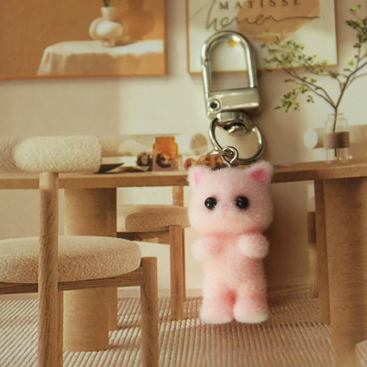 Cute 3D Flocking Kitten Keychain Cat Couple Mobile Phone Pendant Car Keyring Earphone Backpack Charms Bag Decor image 4