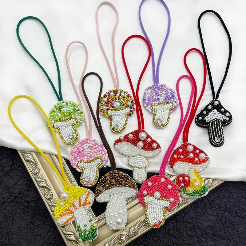 

Cute Handmade Mushroom Beaded Bag Charm Colorful Beaded Keychain For Purse Boho Home Decor Hanging Ornaments, Diy Gift For Girls
