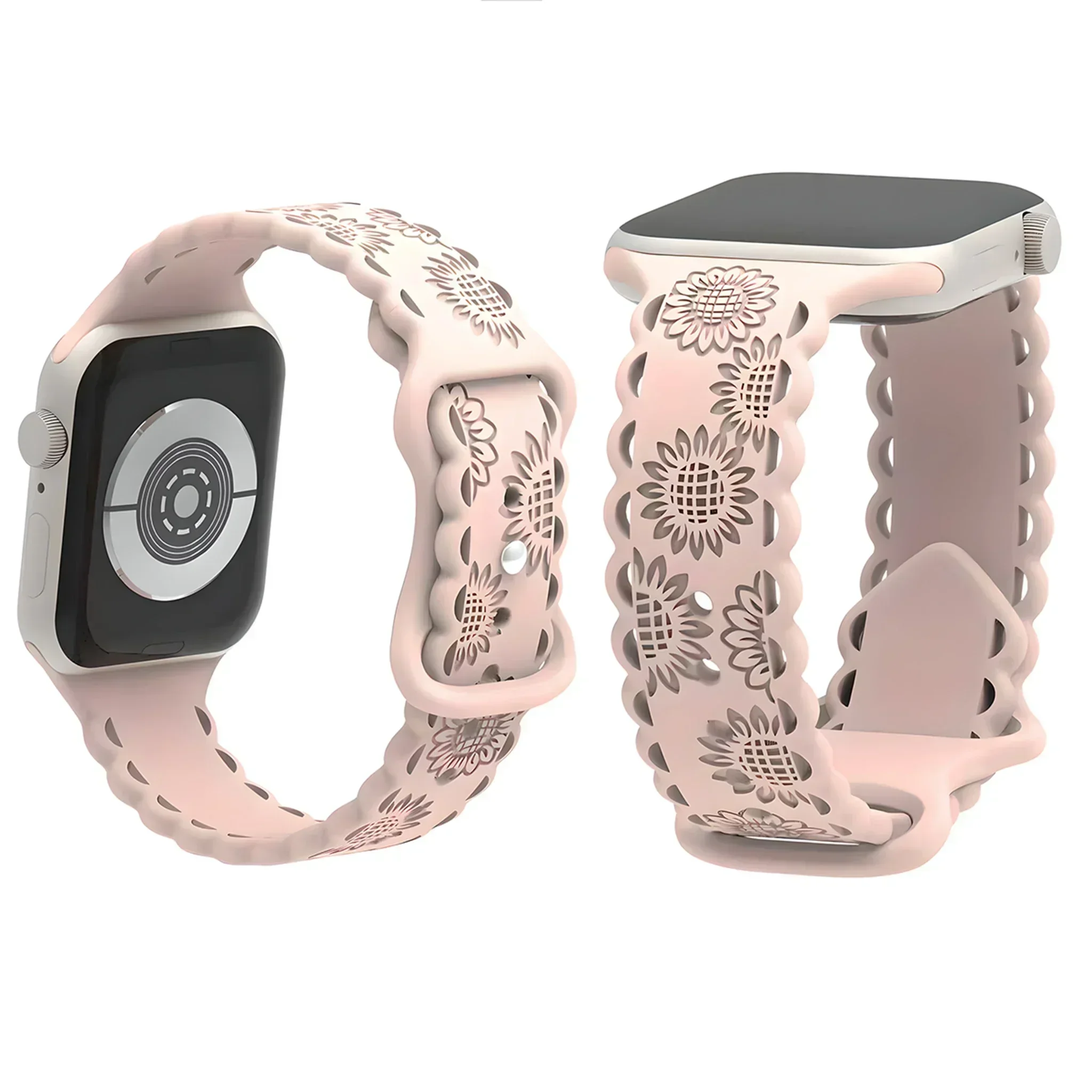 أزهار محفورة لساعة أبل ، سوار سيليكون لسلسلة iWatch 9 ، 8 ، 7 ، 6 ، 5 ، 4 ، 3 ، 2 ، SE Ultra ، 49 ، 45 ، 44 ، 42 ، 41 ، 40 ، 38