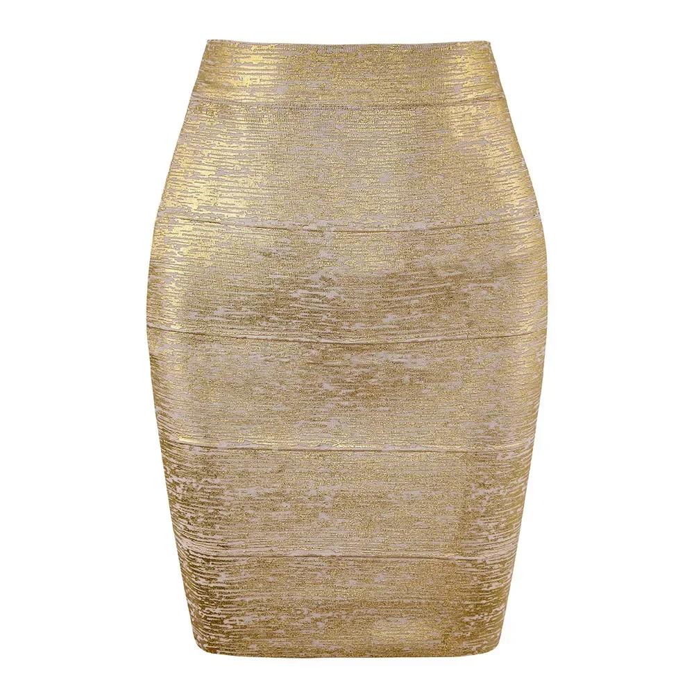 46CM Mini Elastic Bronzing Bandage Skirs Women Sexy Bodycon Night Club Pencil Skirts High Street Going Out Evening Nightwears