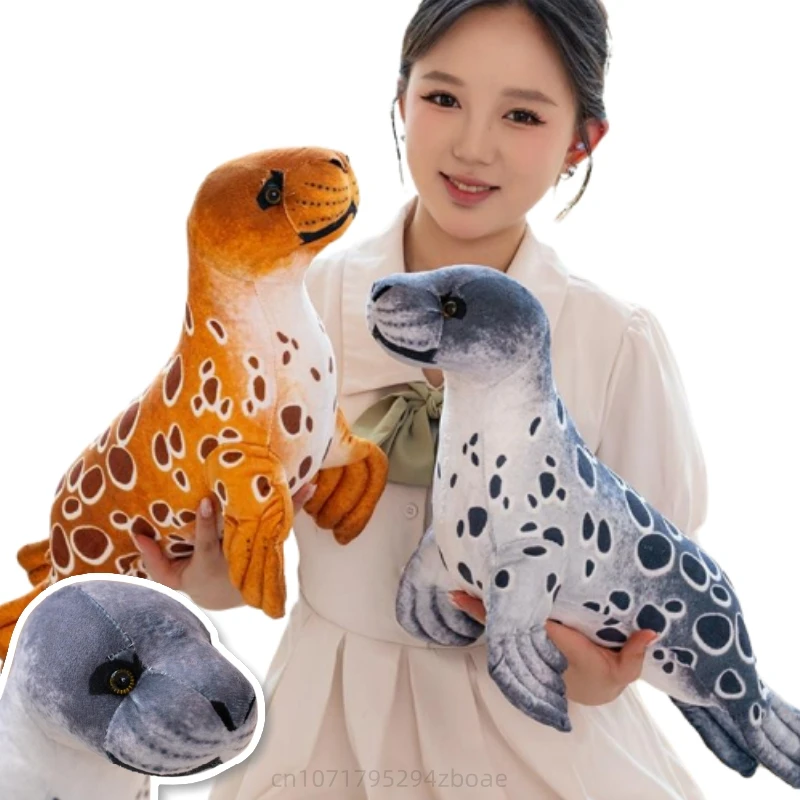 40/60cm Lifelike Fun Lying Seal Plush Toy Pillow Brown Gray Polka Dot Marine Life Seal Plush Toy Gift For Boys And Girls