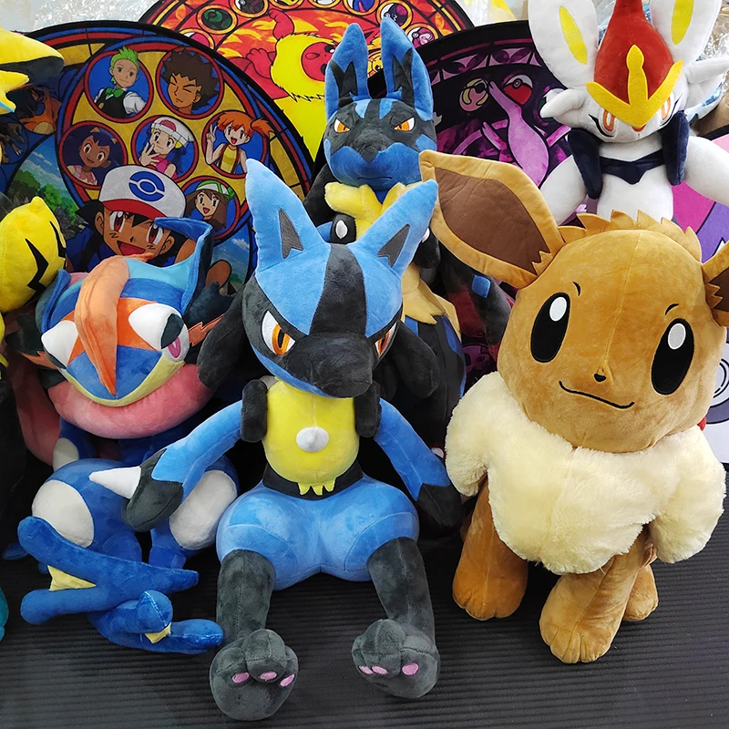 70cm Pokemon Anime Lucario Large Plush Toys Greninja Zeraora Cinderace Glaceon Stuffed Giant Pokémon Eevee Kids Christmas Gift