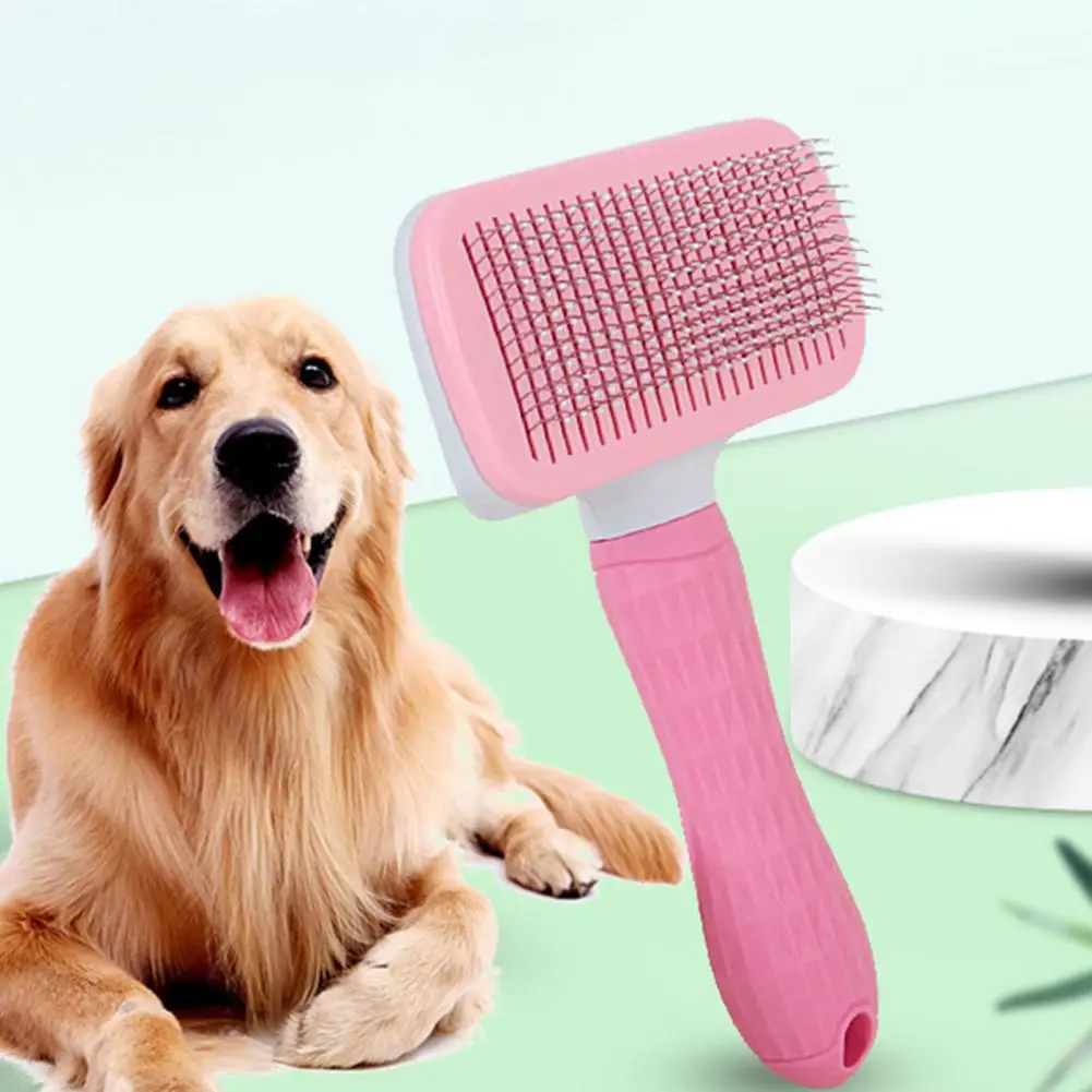 Pet Square Brush Professional Self-cleaning Slicker Brush for Cats Dogs Easy Hair Removal Tool with Rubber Pin Pet for Long