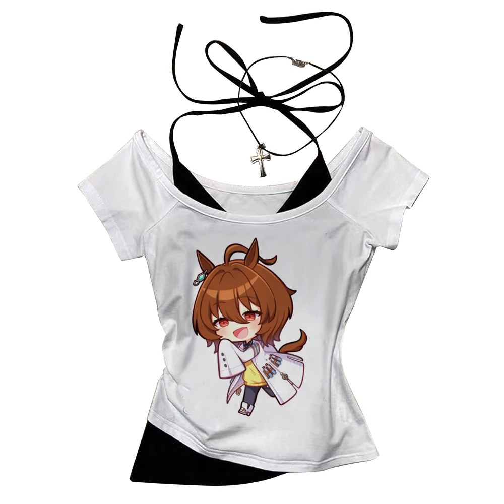 Umamusume cropped top female jojifuku japanese alternative  meme baddie top tees scene  graphic streetwear