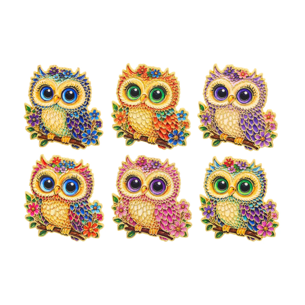 6pcs/set Colorful Floral Owl Enamel Pin Cute Owl Lapel Brooch Zinc Alloy Animal Badge for Backpack Hat Clothing Jewelry Gift