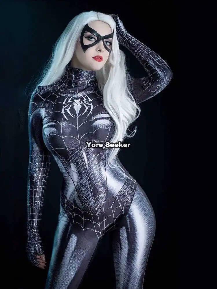 In‑Stock Black Cat Superhero Bodysuit 3D‑Printed Jumpsuit Cosplay Costume for Spider‑Man Fans Outfit for Halloween Party Fan view 4