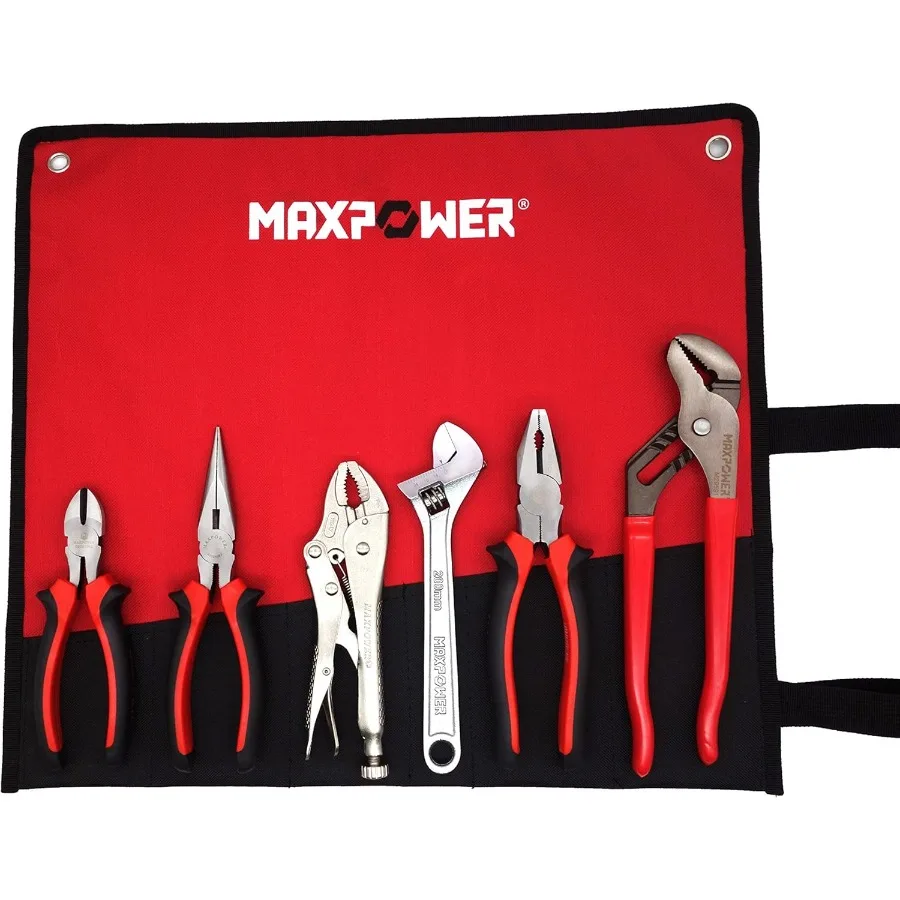 ชุดประแจและคีม 6 ชิ้นในกระเป๋าชุดสำหรับซ่อมรถยนต์ อุปกรณ์ประปา การบำรุงรักษาไฟฟ้า และงาน DIY ทั่วไป