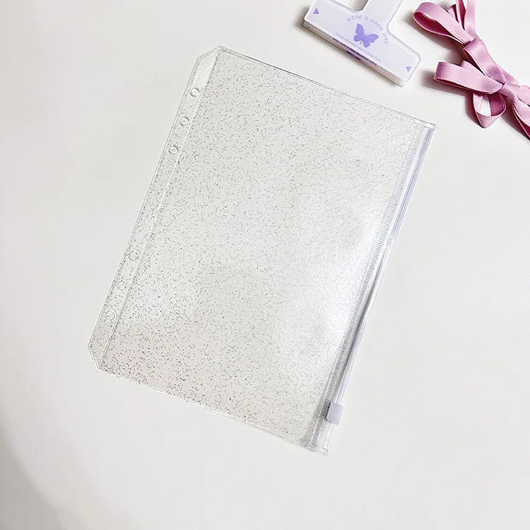 10Pcs A5A6A67 Gliiter Binder Pockets Binder Zipper Folders For Notebook Binder Waterproof Pvc Leaf Document Filing Bag