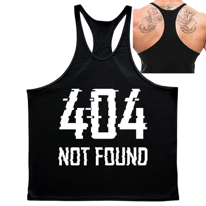 سترة رجالية "404 لم يتم العثور عليها" سترة سترينجر جرافيك للصالة الرياضية واللياقة البدنية Racerback بدون أكمام قابلة للتنفس وأنيقة ومريحة لكمال الأجسام والتمرين