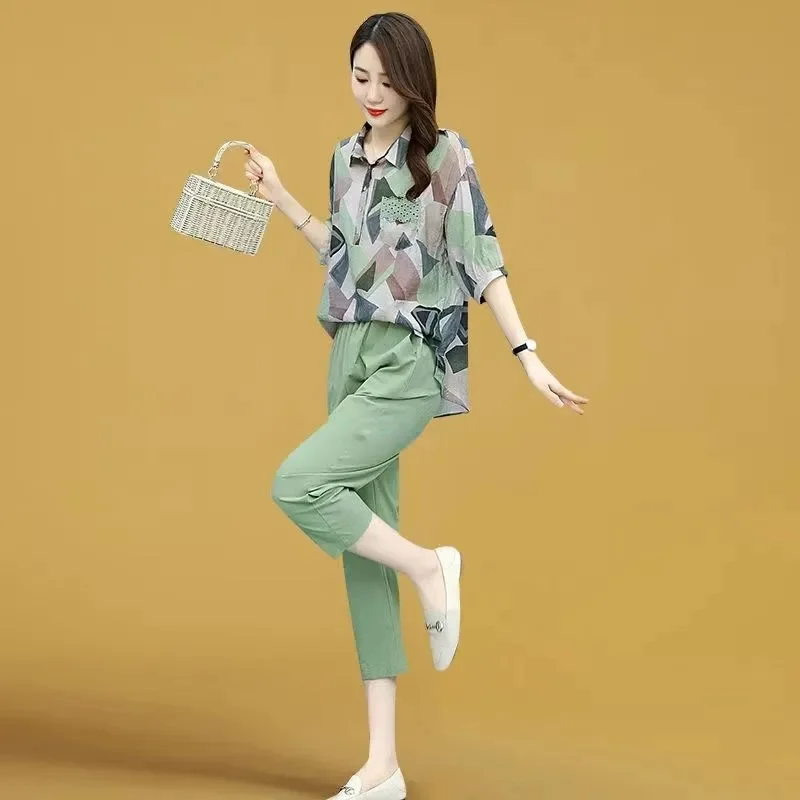 2023 Women\'s Summer New Suit Fashion Cotton Linen Set Age-Reducing Short Leisure Outfit Temperament Pants Female Two-Piece Coat