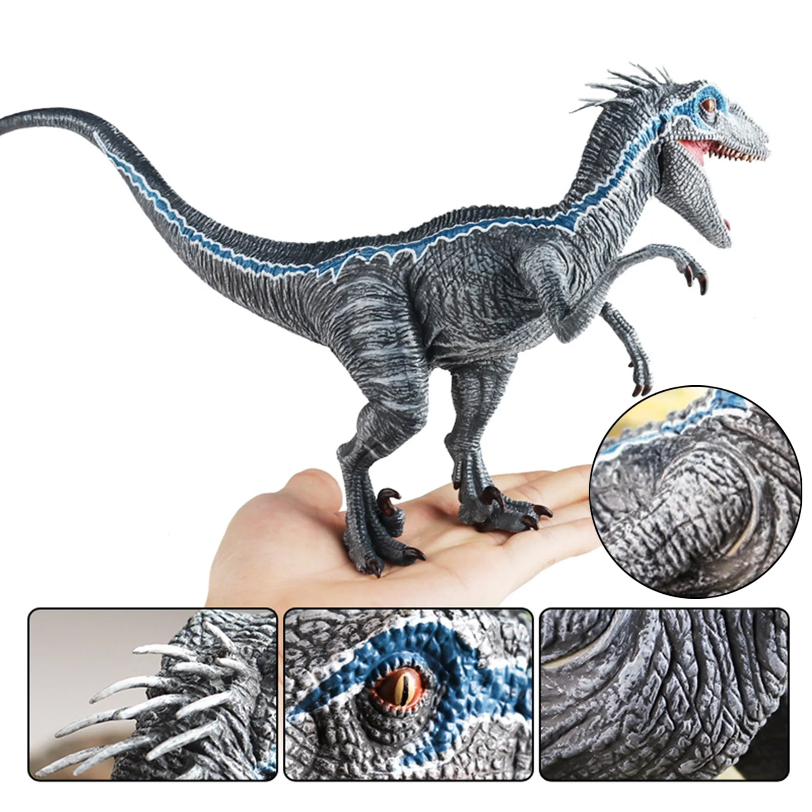 Blue Velociraptor Mongoliensis with Movable Joints Realistic Jurassic Dinosaur Animal Figure Adult Children Gift Toys Ornaments