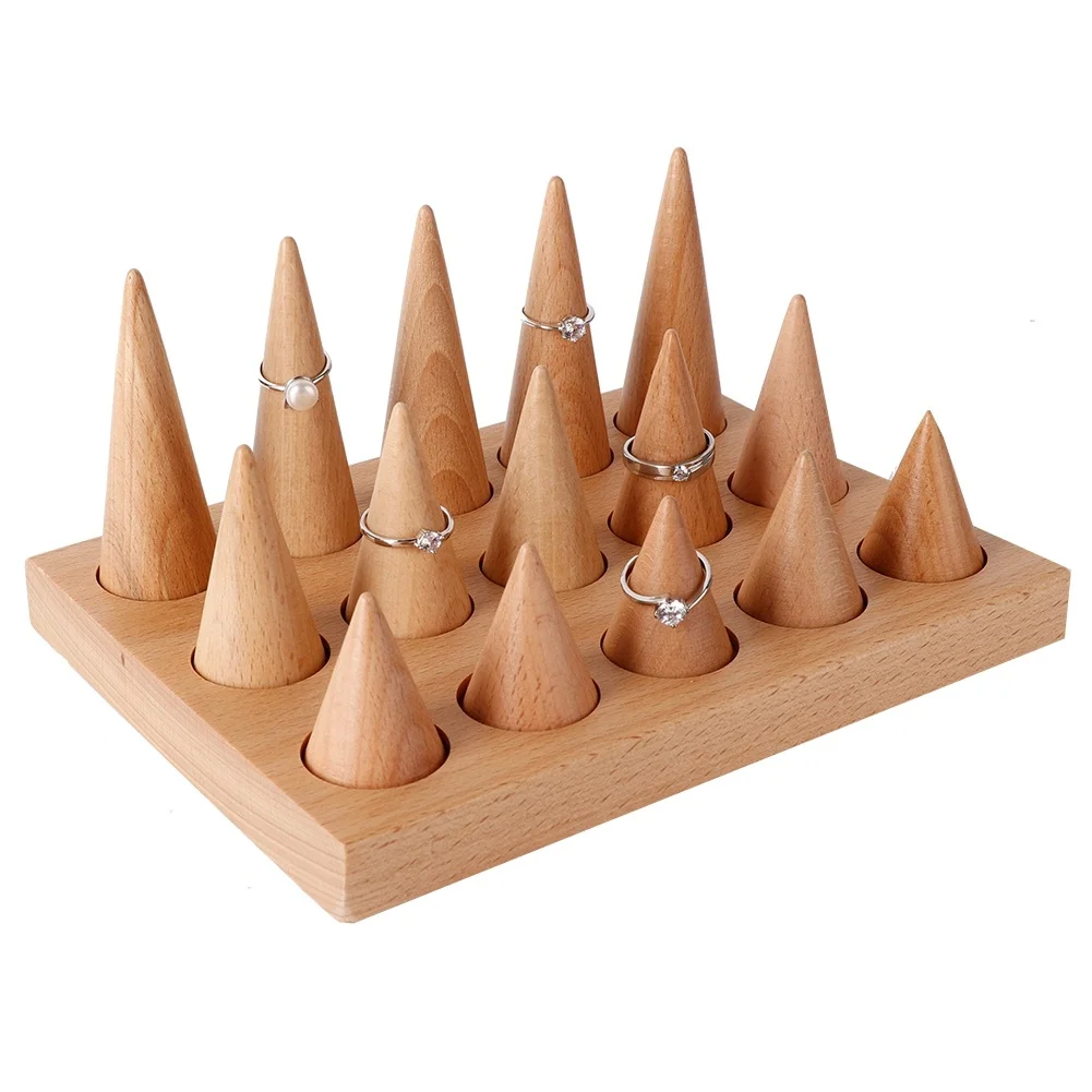 Wooden 15 Fingers Display Ring Holder Showcase Stand Jewelry Rings Organizer
