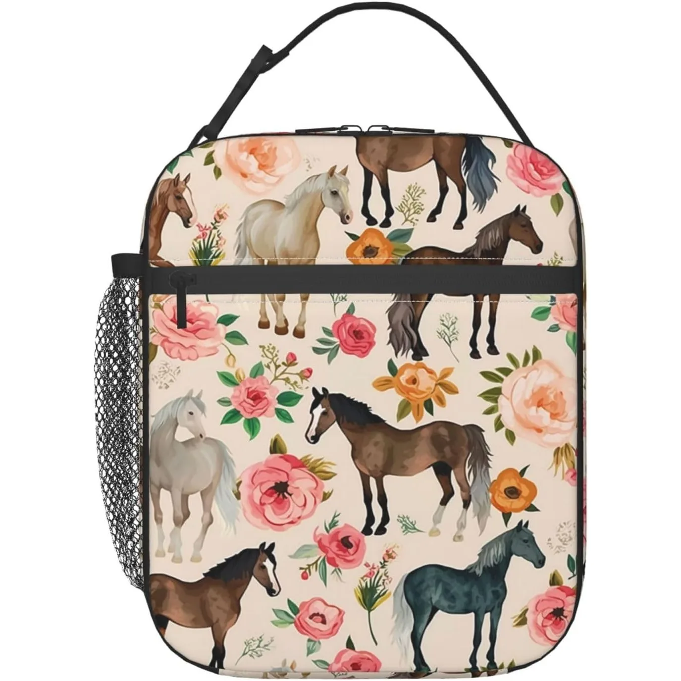 

Ланч-бокс с лошадью для взрослых, женщин, девочек, мальчиков, детей, ланч-бокс с цветочным рисунком животных, изолированный холодильник, многоразовая сумка для обеда, контейнер, подарки