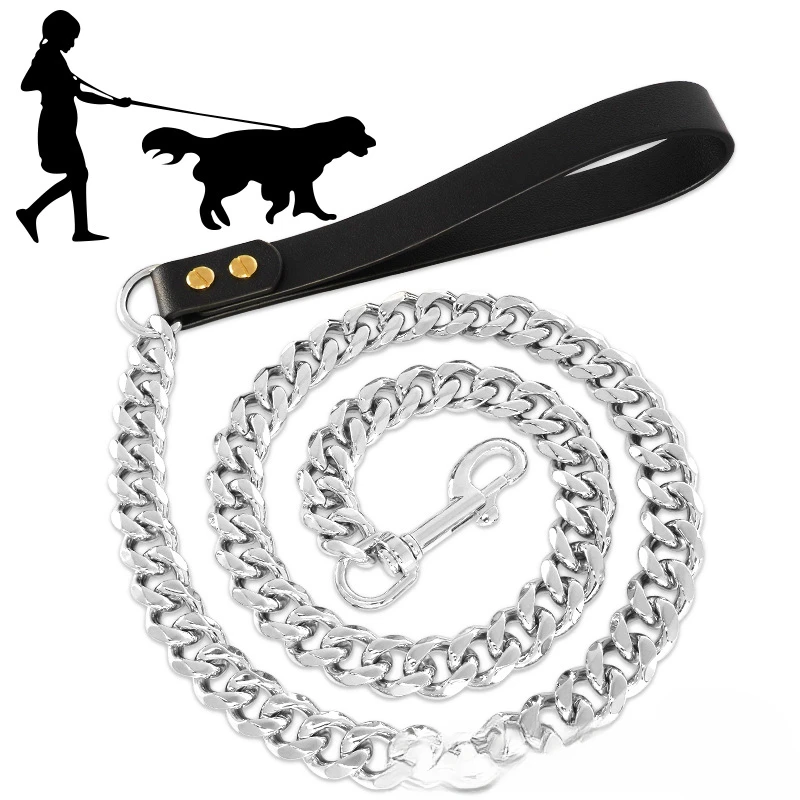 Spot 19mm Stainless Steel Gold Dog Chain Traction Six-Sided Grinding Chain Pet Bulldog Traction