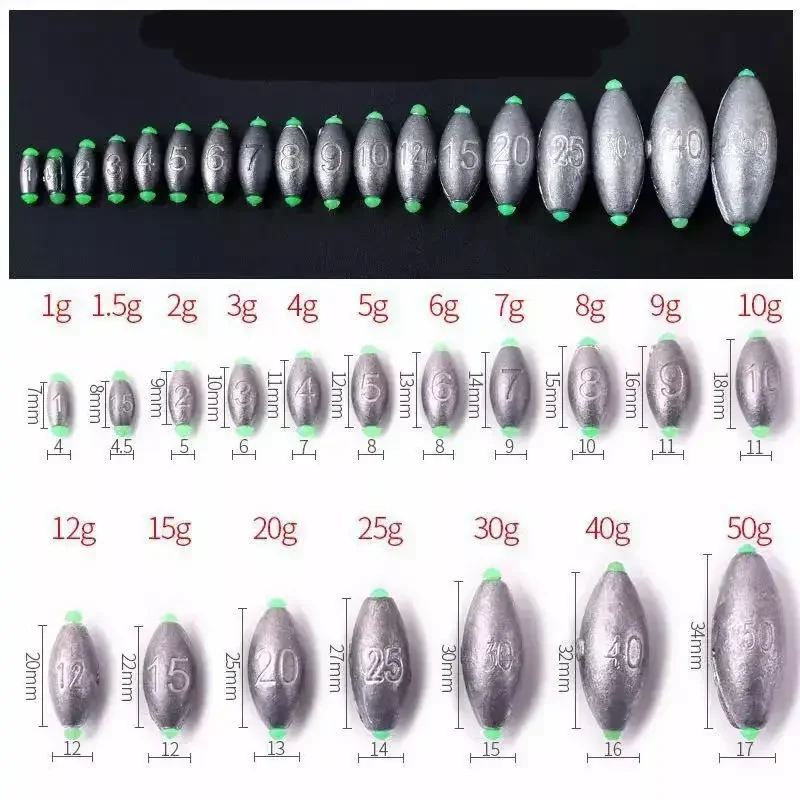 5 pces/10 pces peso de pesca chumbada 2g-30g forma de azeitona deslizamento abertura boca linha peso tiro chumbadas carpa equipamento de pesca