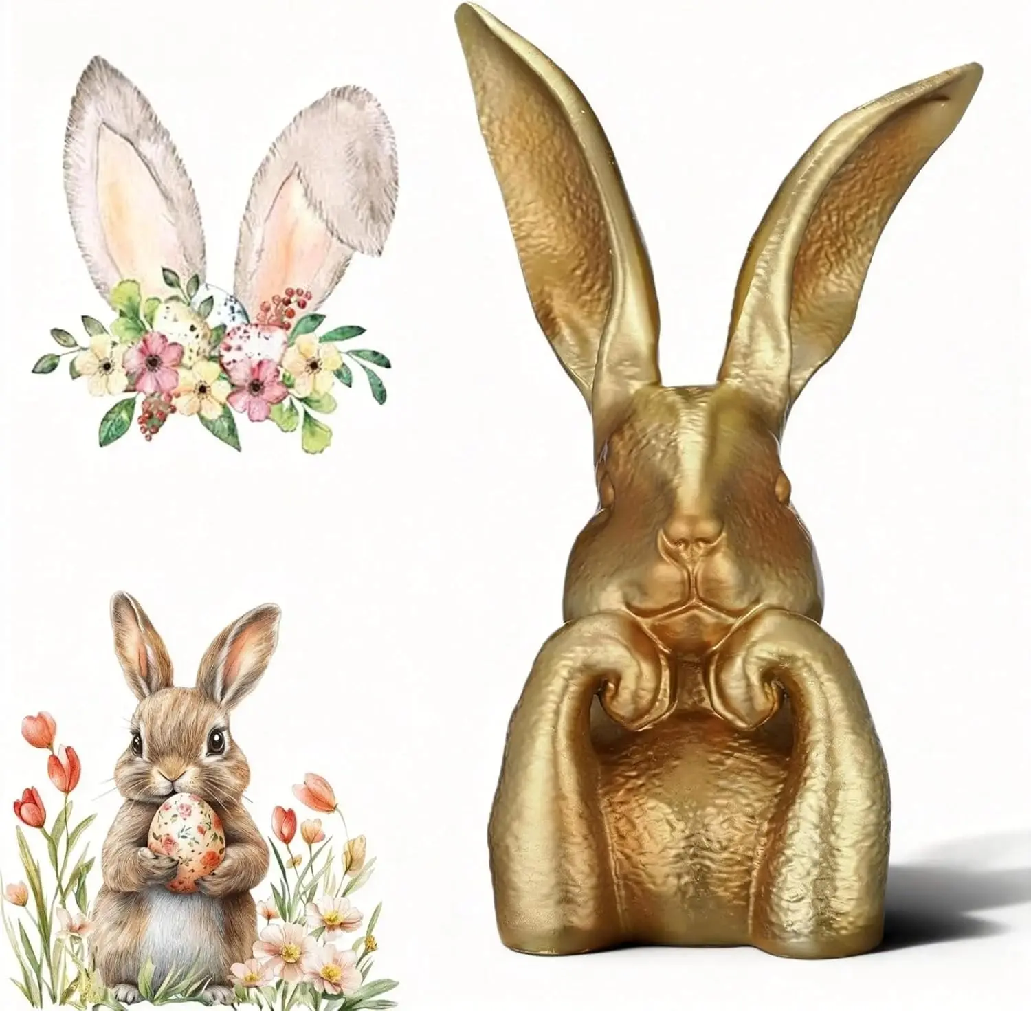 Gold Home Decor Resin Rabbit Statue,Large Rabbit Figurines Easter Table Centerpiece Decorative Bunny Sculpture Gift