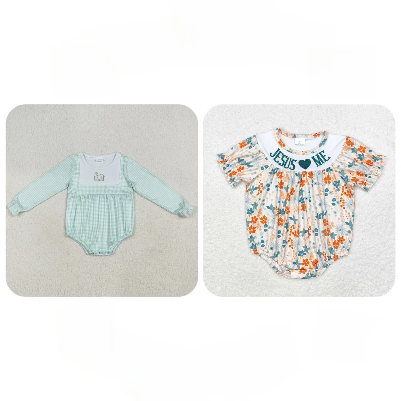 

Wholesale Kids Infant Christmas Winter Clothing Children Long Sleeve Baby Girl Embroidery Flower Plaid Newborn Toddler Romper