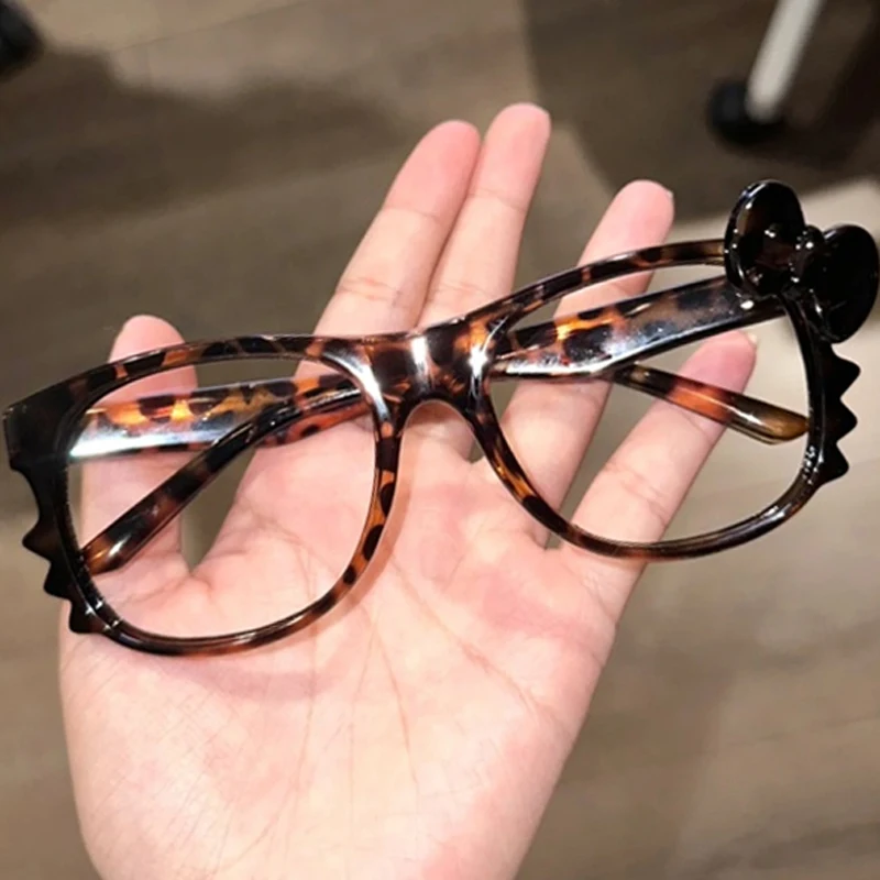Y2k Leopard Print Bow Glasses Retro Woman Anti-blue Light Eyeglasses Eye Protection Girl Optical Spectacle Trendy Eyeglass Frame
