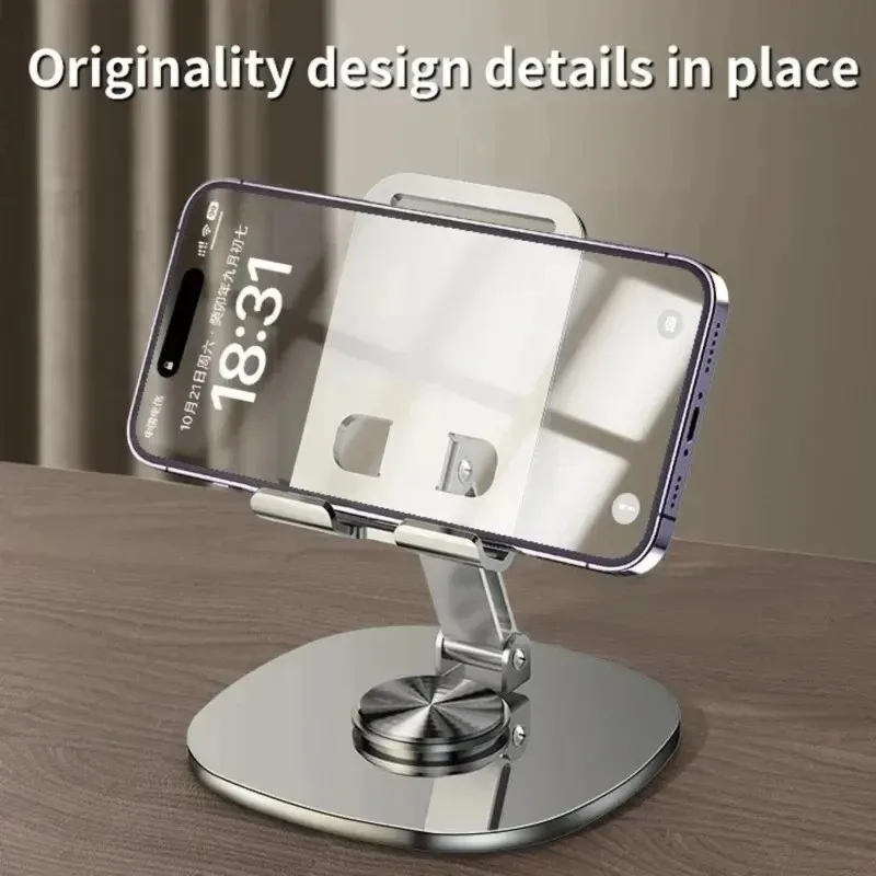 A40I Metal Phone Stand, 360 Degree Rotation, Desktop Holder for Smartphones and Tablets Ergonomic Design Space-Saving Grey