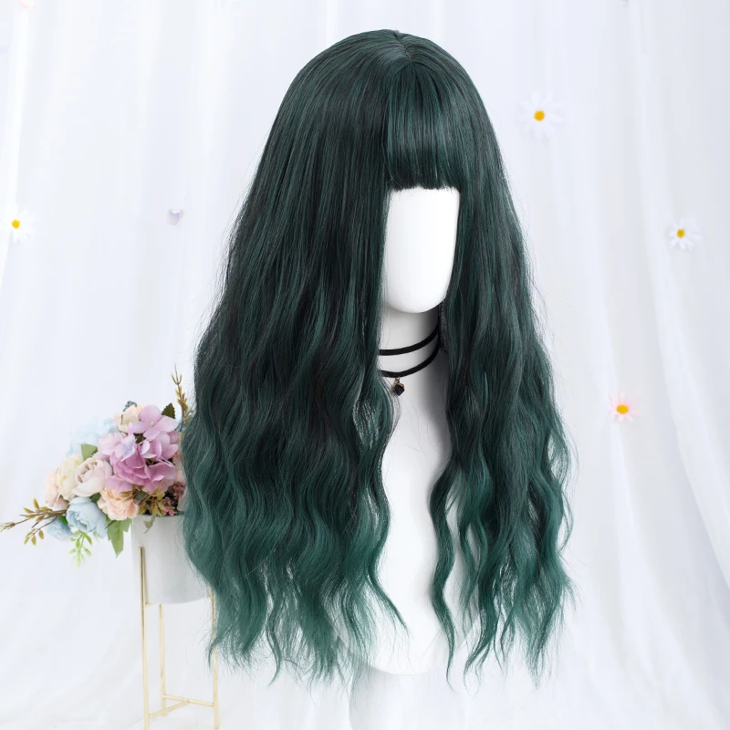 MSIWIGS Long Natural Wavy Green Synthetic Wigs Cosplay Lolita Harajuku Wig Heat Resistant Hair