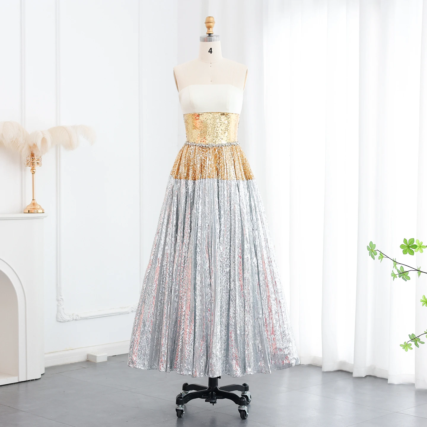 Sharon Said Gold and Silver Strapless Evening Dresses with A-Line for Women Wedding Party Gown SS200 Customized فساتين سهرة image 2