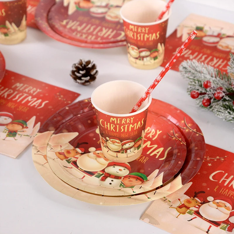 عيد الميلاد موضوع أدوات المائدة القابل للتصرف سانتا كلوز نمط مجموعة أدوات المائدة ورقة كأس لوحة المناديل عيد الميلاد أدوات المائدة المنزلية الديكور #2