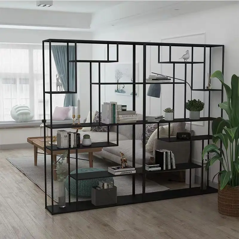 Screen partition, living room bookshelf, floor shelf, wrought iron office display shelf, storage shelf