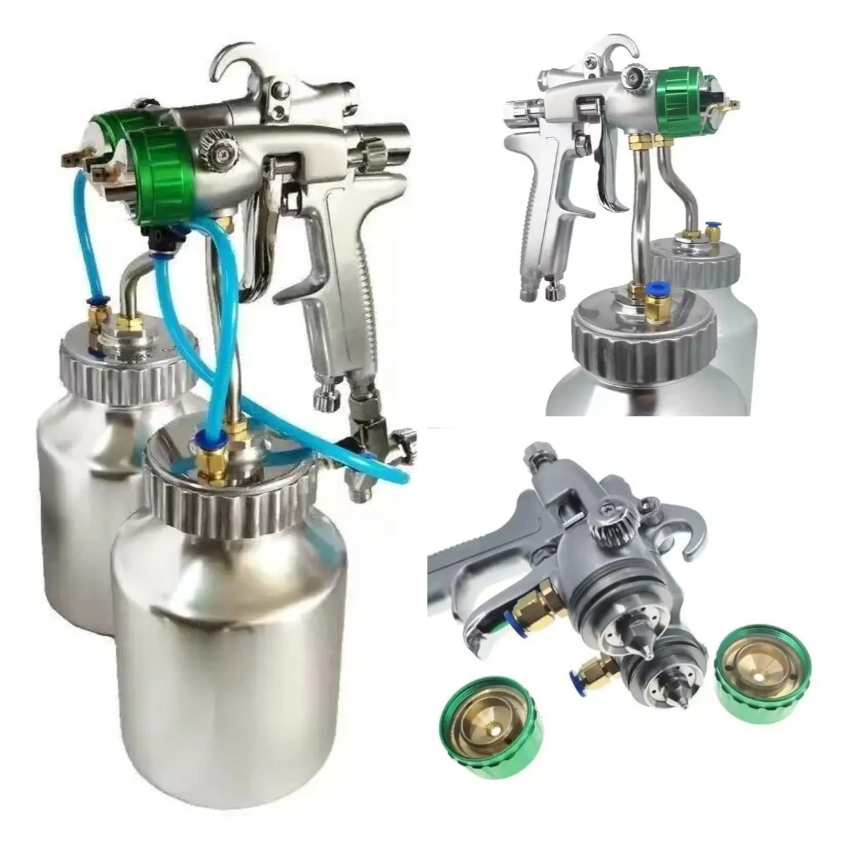 1000ml PT‑22B Double‑Head Pneumatic Spray Gun, Air Pressure Sprayer 1.3mm Nozzle 4.0MPa 8‑12cfm with Pot