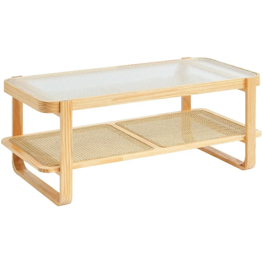 

Rattan Coffee Table Rectangle Rattan Coffee Table 2-Tier for Living Room