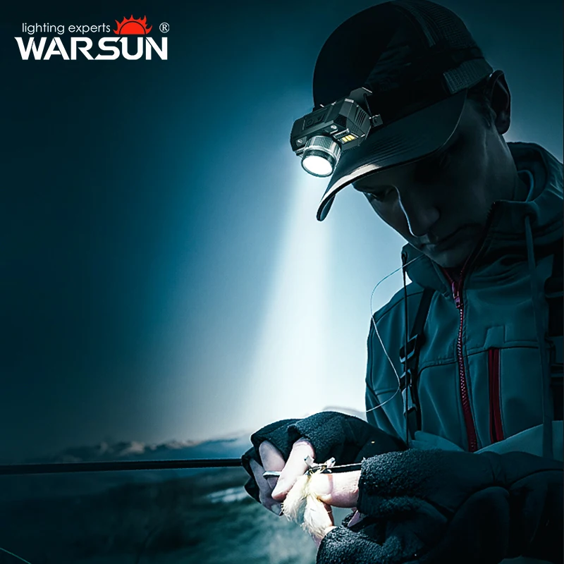 WARSUN WD09 Fishing Headlamp Zoomable Flashlight Type-C Rechargeable Fishing Lantern Head Torch for Camping And Hiking