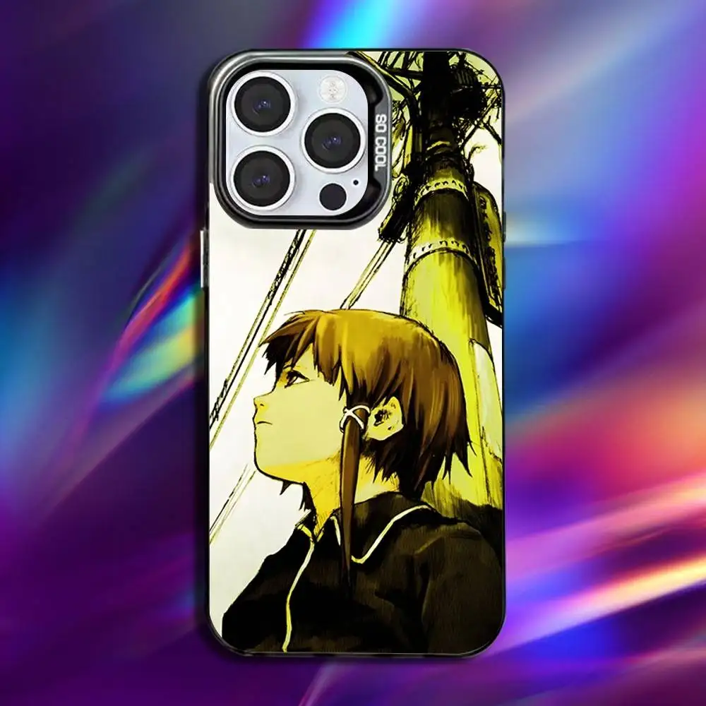 التجارب التسلسلية L-Lain جراب هاتف آيفون 17,16,15,14,13,12,11,Pro,Max,Plus,Mini,XS,SE مضاد للسقوط أسود غير لامع مصد صلب