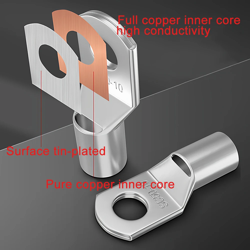 Cable Lug SC Type Crimp Terminal Bare Copper Wire Nose Terminal Crimp Battery Block Lugs Ring Cable Connector SC2.5 SC4-SC70