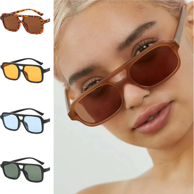 

Fashion Unisex Sun Glasses Square Anti-UV Spectacles Retro Eyeglasses Small Frame Google Ornamental Double Beam Sunglasses