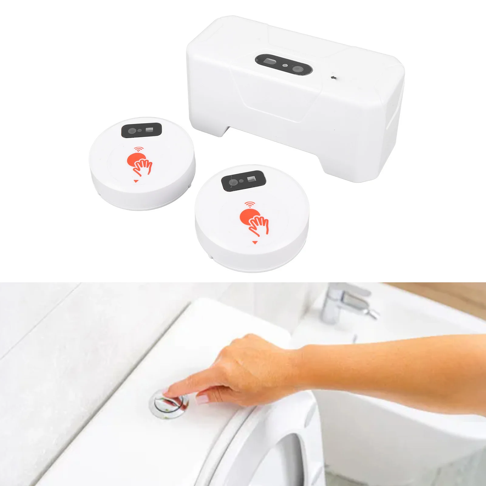 ZK40 Electric Toilet Sensor Flush Kit with 2 Sensors 1800mAh Push Type Flush Automatic Touchless External Sensor Toilet Flusher