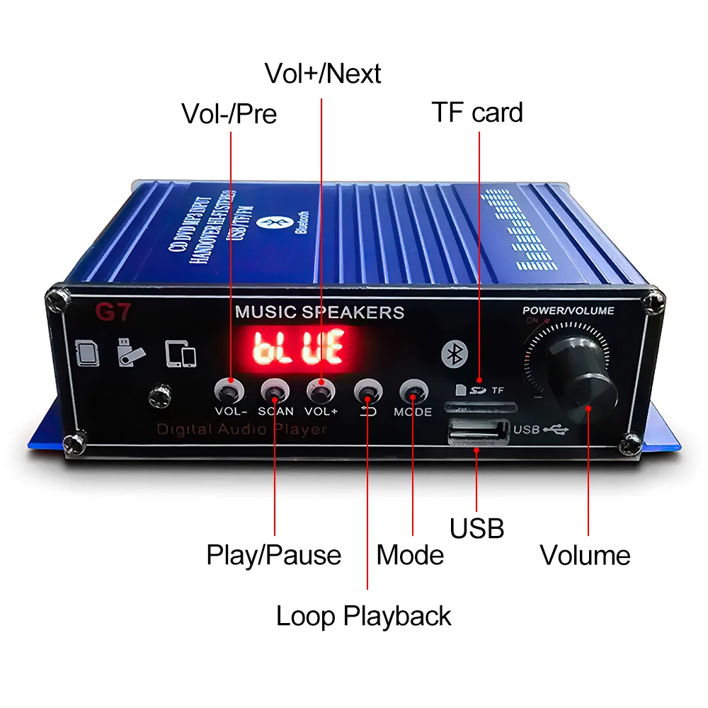 400W Home Digital Amplifiers 2.0 Channel Bluetooth Mini HIFI Power Amplifier Audio Stereo Amplificador Support FM SD USB AUX