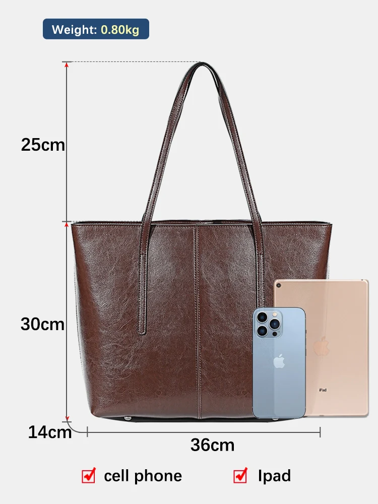 2024 New Coffee Women Handbag 100% Genuine Leather Ladies Shoulder Purse Ladies Black Tote Bag Large Capacity Shopper Bags Brown