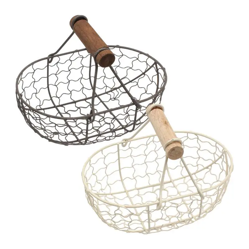 Basket Egg Metal Fruit Iron Bowl Picnic Storage Basket With Farmhouse Design Comfortable Handle Can Hold 12 Eggs for Kitchen