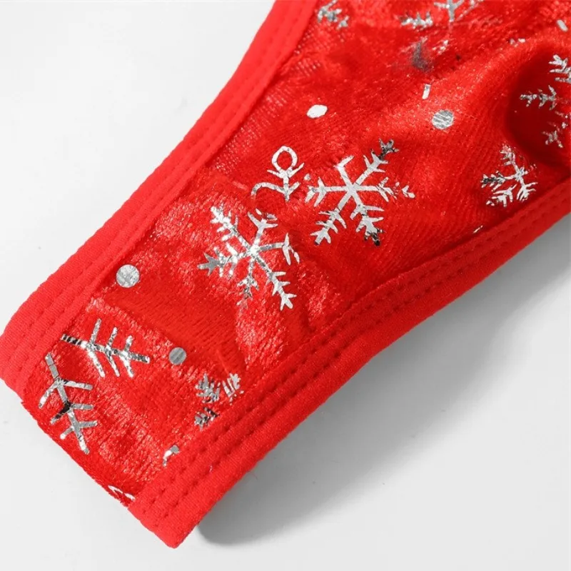 กางเกงในจีสตริงลายเกล็ดหิมะคริสต์มาส ของขวัญตลกๆ ชุดชั้นในซิสซี่ จุกจิกหลอดใส่ของในช่องอวัยวะเพศชาย