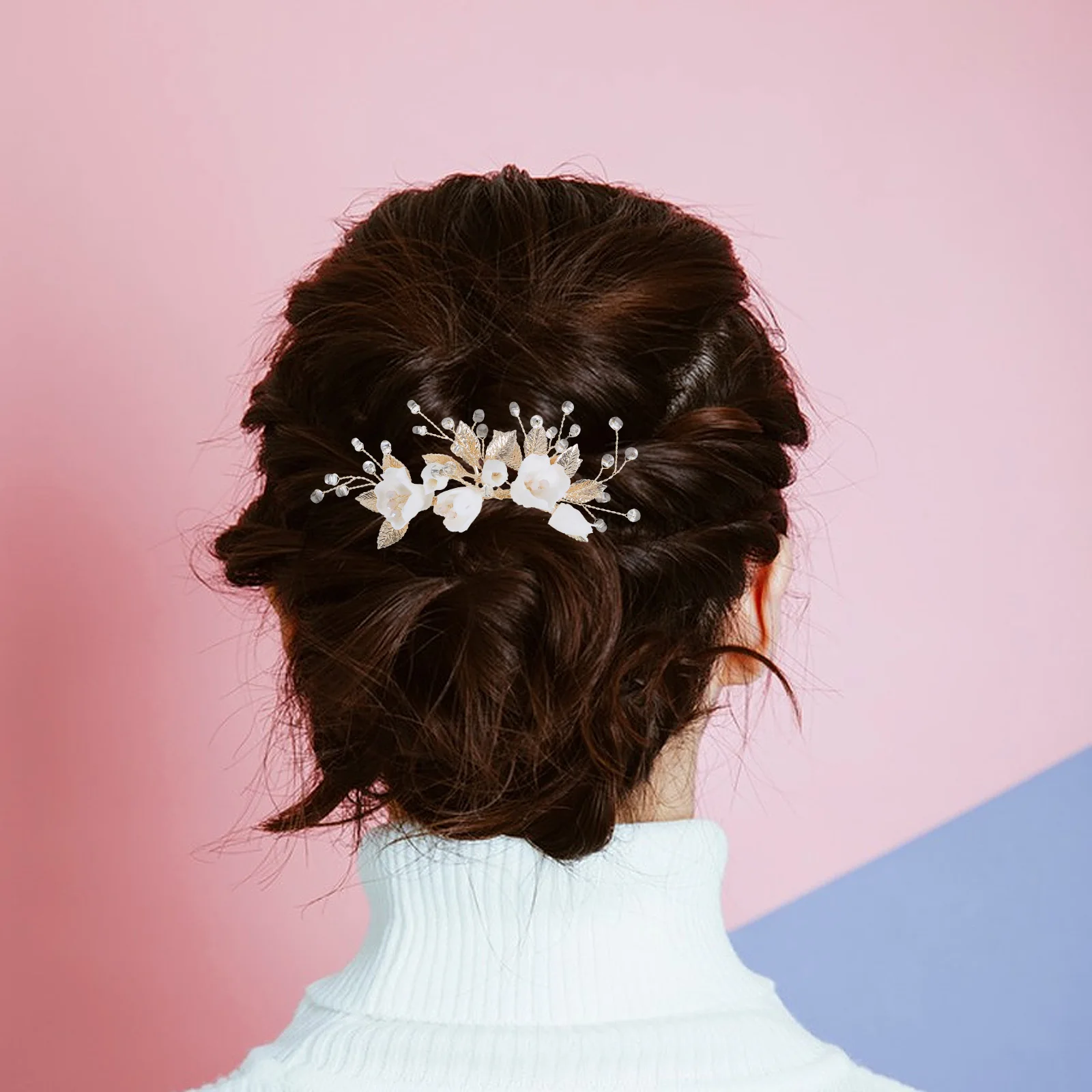 

Elegant Bridal Hair Comb Ceramic Alloy Faux Pearl Leaf Motif Durable Wedding Headpiece For Women Brides Flower Hair Jewelry