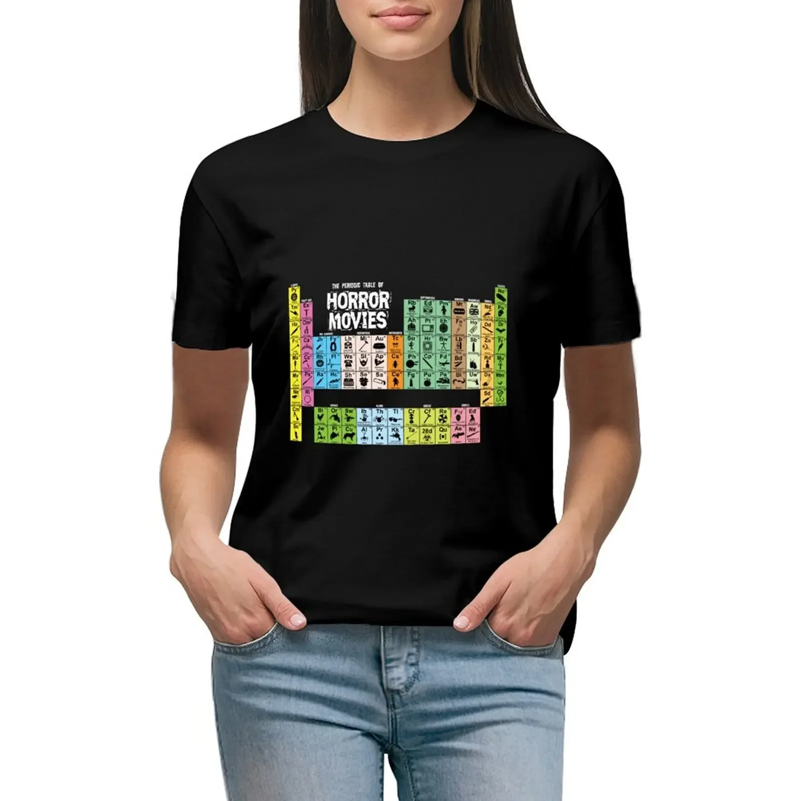 

Periodic Table of Horror Movies T-Shirt blacks anime clothes Aesthetic clothing Women's tee shirt