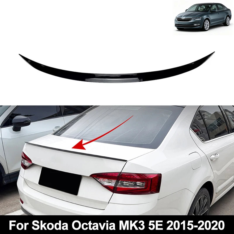 For Skoda Accessories Octavia MK3 5E 2015-2020 Car Rear Trunk Spoiler Wing Boot Lip Glossy Black Soft Plastic
