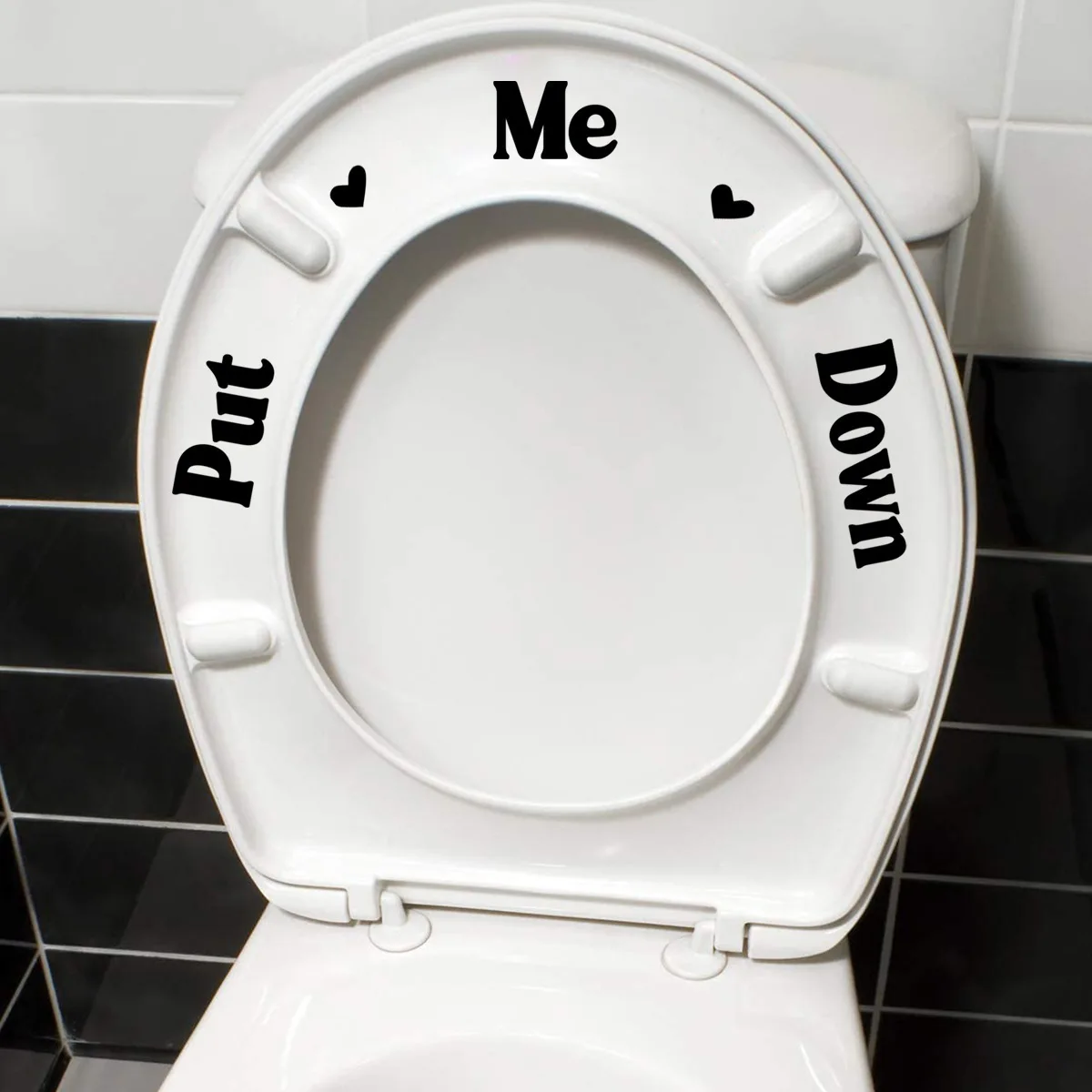 „Put Me Down“ Vinyl-Aufkleber für Toilettensitz, dekorativer Kunstaufkleber zur Reinigungserinnerung, humorvolle Badezimmerschild-Dekoration