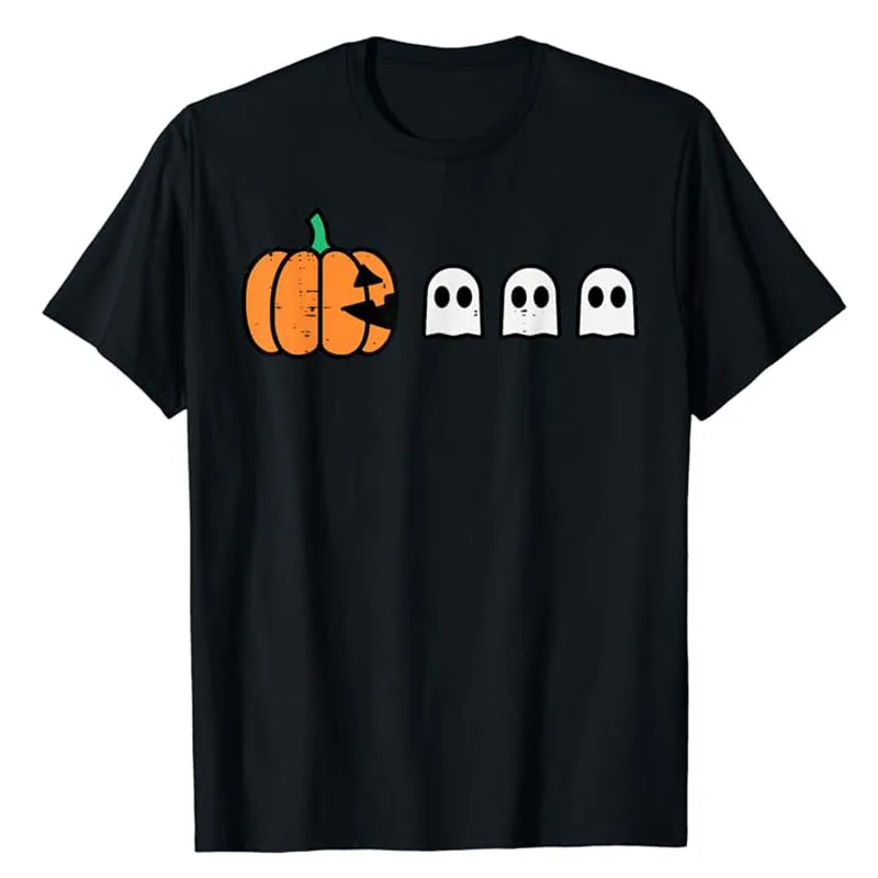 

Halloween Gamer Pumpkin Eating Ghost Costume Men Boys Kids T-Shirt Gifts Short Sleeve Blouses Cool Saying Tee Graphic Outfits