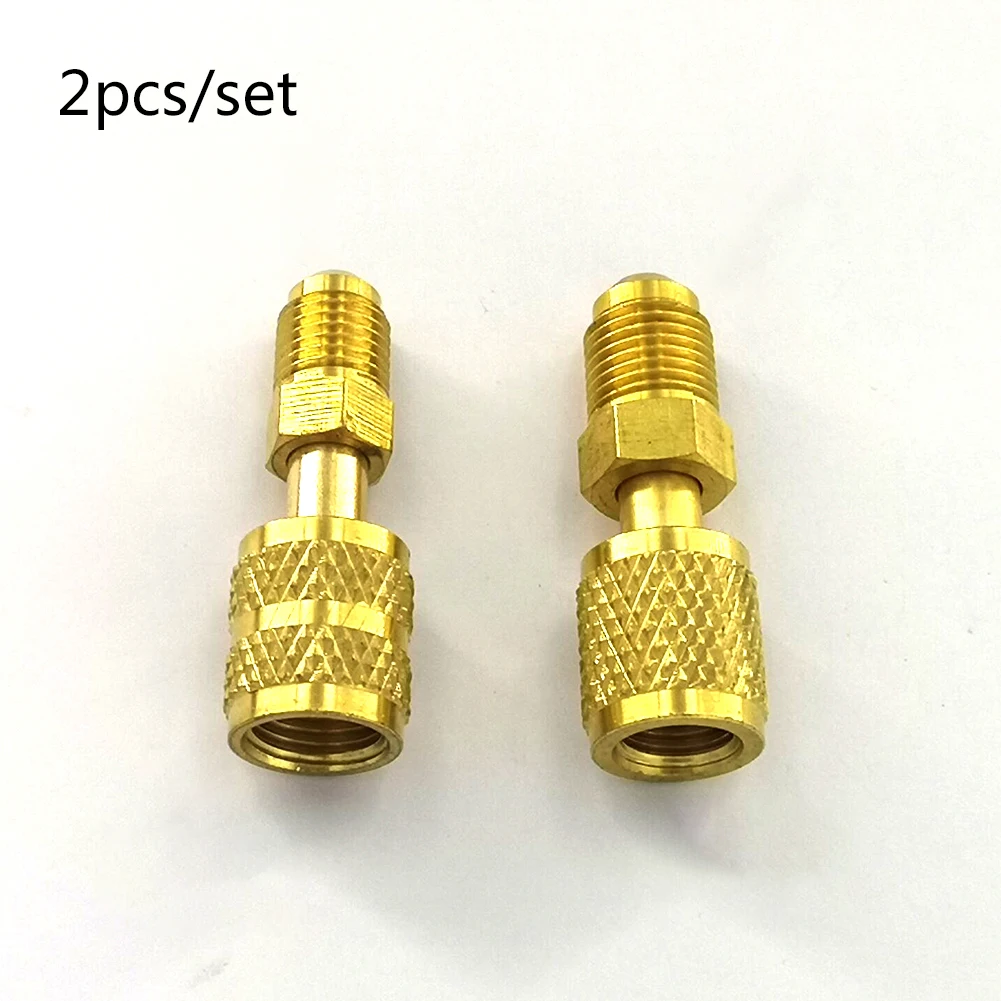 2 pz R410a Adattatore 5/16 SAE F Attacchi Rapidi A 1/4 SAE M Flare 5/16 SAE M A 1/4 SAE Ottone Oro Adattatore Per R410 R32 R22