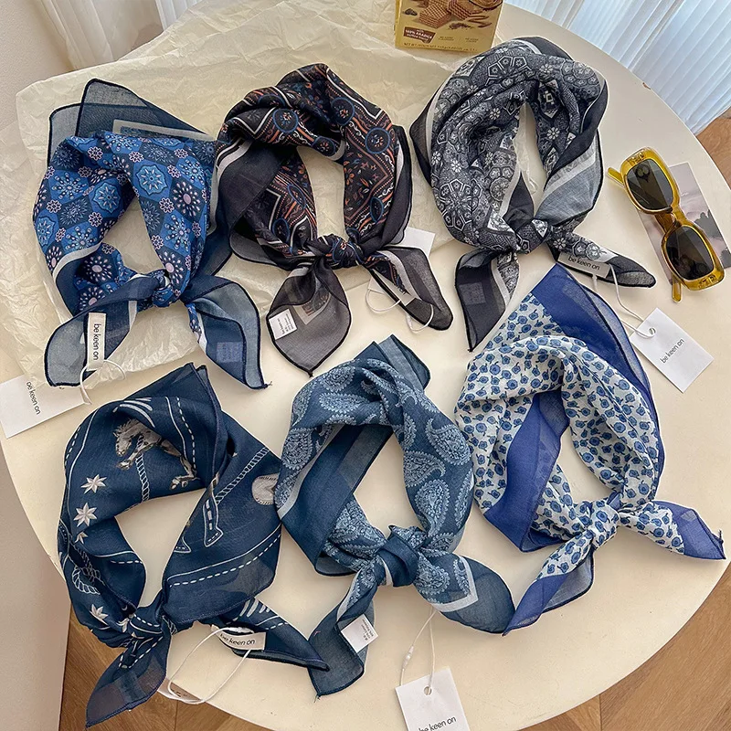 Koreaanse retro cashewbloem katoen en linnen kleine vierkante sjaal ademend lente en zomer nieuw modieus hoog gevoel veelzijdig