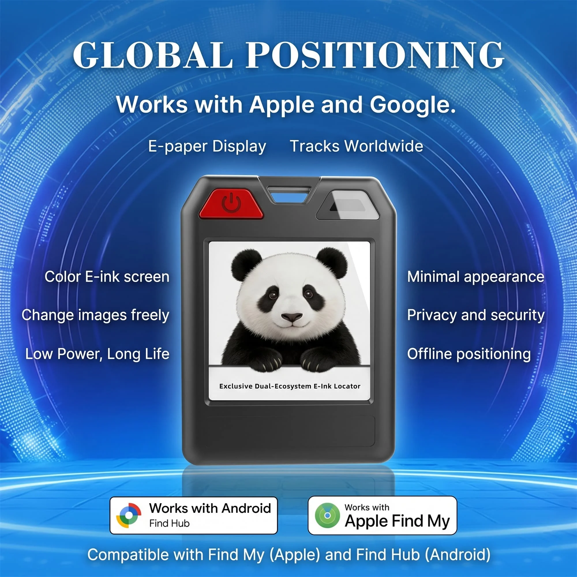 1.54 inch E-ink Display E-paper Dual-System Pet Tracker Wallet Keychain Anti-Loss Device Compatible with Iphone IOS and Android