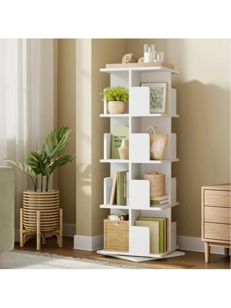 EUGAD Drehbares Bücherregal 4 Ebenen Stehendes Regal Raumteiler Dekoratives Regal für Bücher CD Platzsparend für Wohnzimmer Schlafzimmer Büro