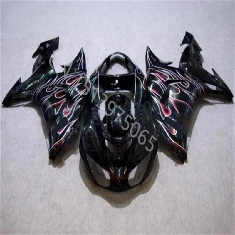 Injection molding plastic Fairing kits for KAWASAKI ZX10R 2006 2007 motobike ZX10R 06  07 black body +white red flames fairing