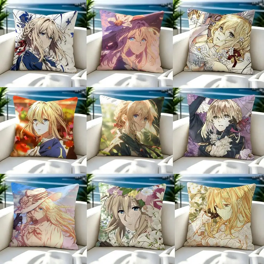 Anime Violet Evergarden Cushion Cover Soft Pillow Cover Two‑Side Printing Throw Pillow Case for Sofa Pillowcase Home Decoration