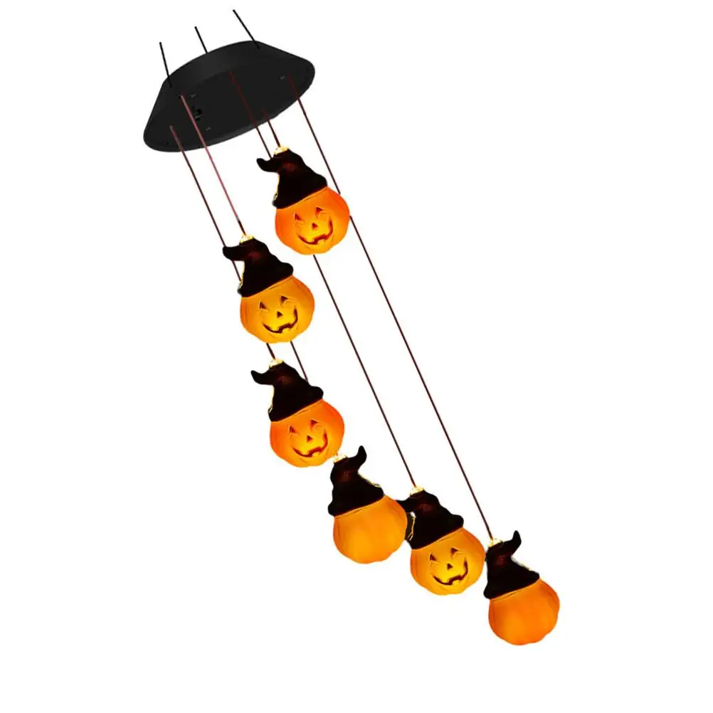 

Pumpkin Head Night Lamp Solar Wind Chime Decorative Light Halloween Garden Outdoor Pendant ABS PC Material Glowing Bell Porch